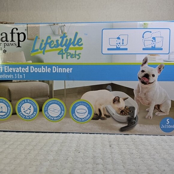 All for Paws 3in1 Elevated Double Dinner Small 2X350 ml Bowls Opened Box - Picture 1 of 4